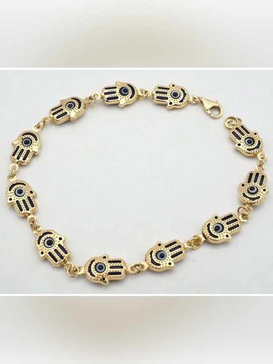 The Unbranded Brand Jewelry - 14K YELLOW GOLD STAMPED BLUE HAMSA EVIL EYE BRACELET- Women Jewelry
